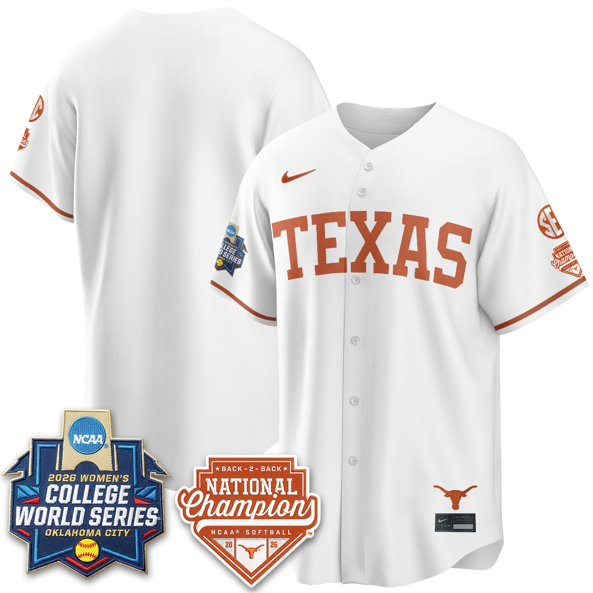 Texas Longhorns Softball 2026 World Series (WCWS) Vapor Premier Limited Jersey - B2B Champs - All Stitched