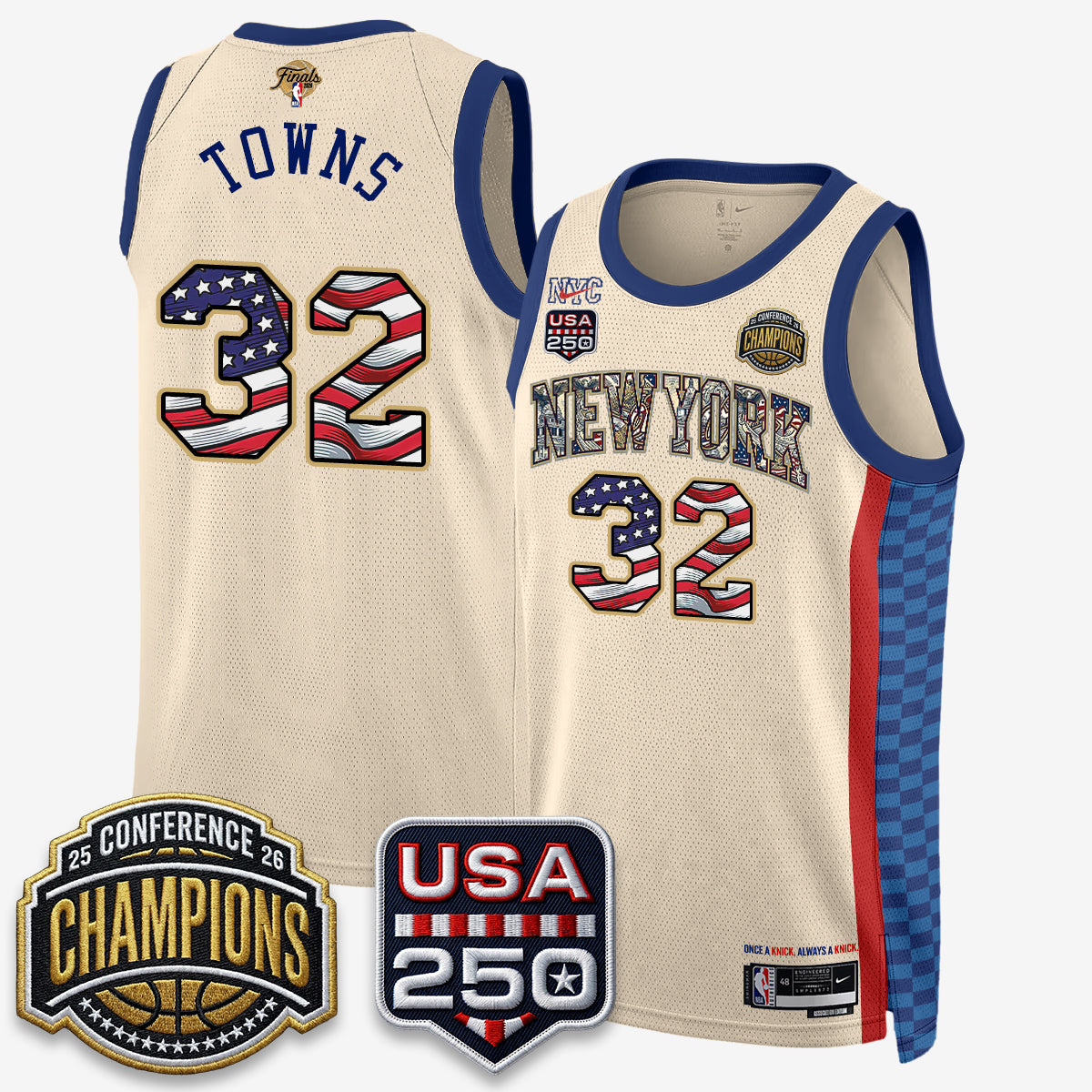 NYK 2026 NBA Eastern Conference Champions x Fourth of July Vapor Jersey - Stitched-NQD
