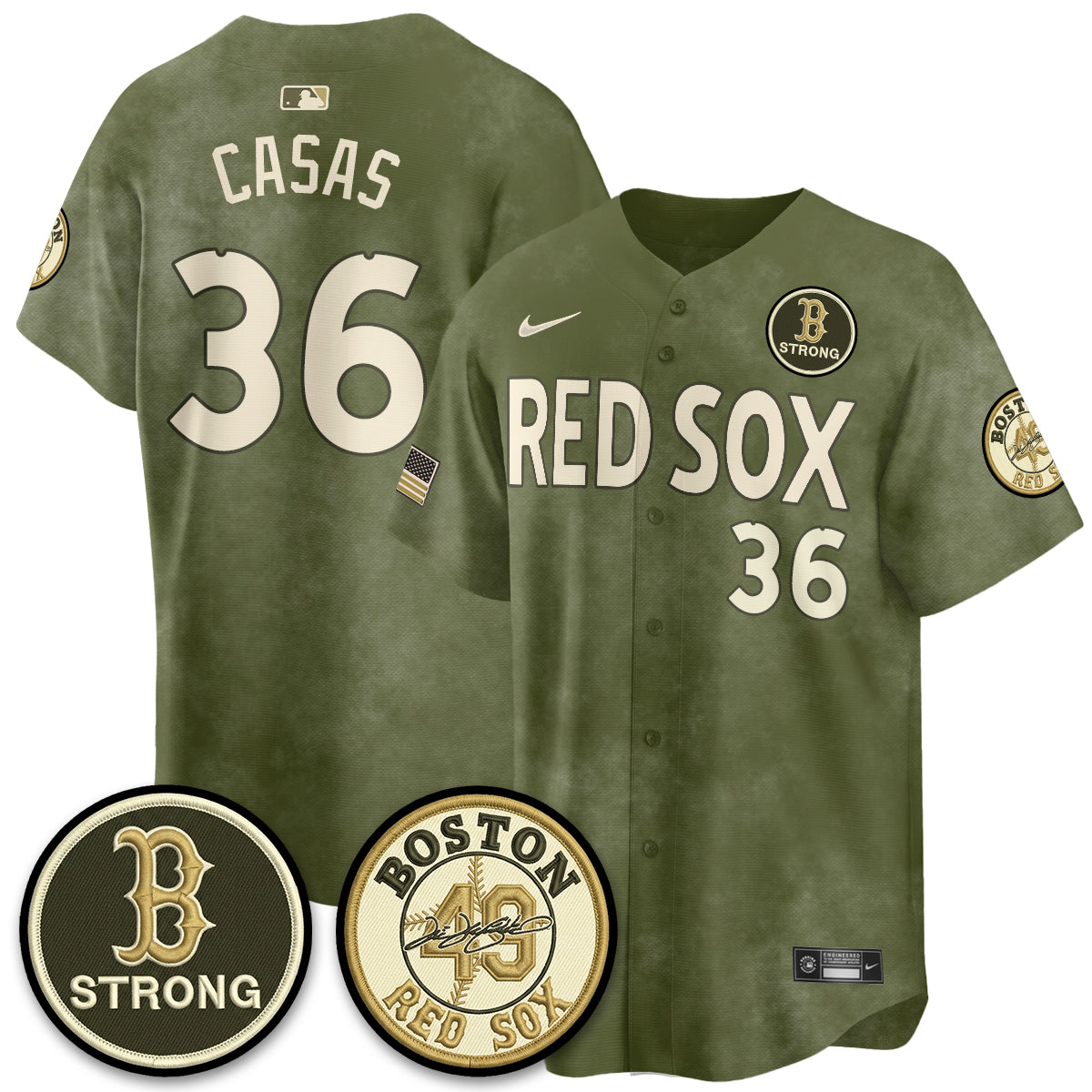 BOS New Era Olive 2026 Armed Forces Day Jersey - Stitched-NQD