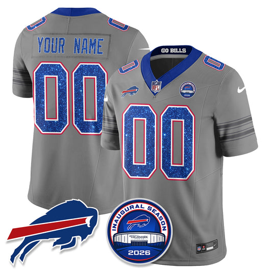 BUF Gray Nickel City Glitter Edition Vapor Custom Jersey - Stitched