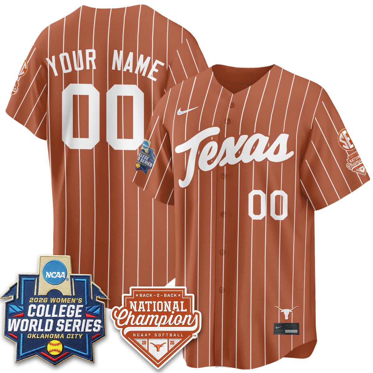 Texas Longhorns Softball 2026 World Series (WCWS) Vapor Premier Limited Custom Jersey - B2B Champs - All Stitched