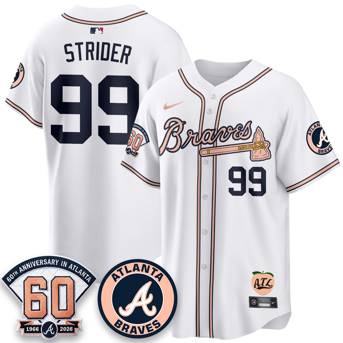 ATL 60th Anniversary Peach Edition Vapor Premier Limited Jersey - All Stitched-DMQ
