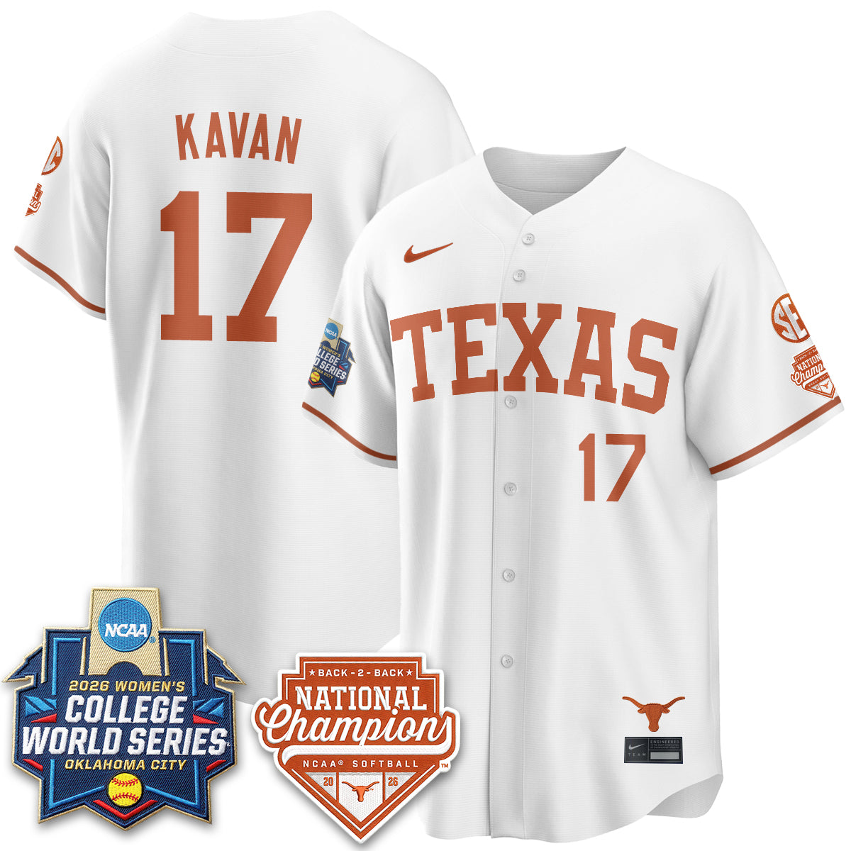 Texas Longhorns Softball 2026 World Series (WCWS) Vapor Premier Limited Jersey - B2B Champs - All Stitched