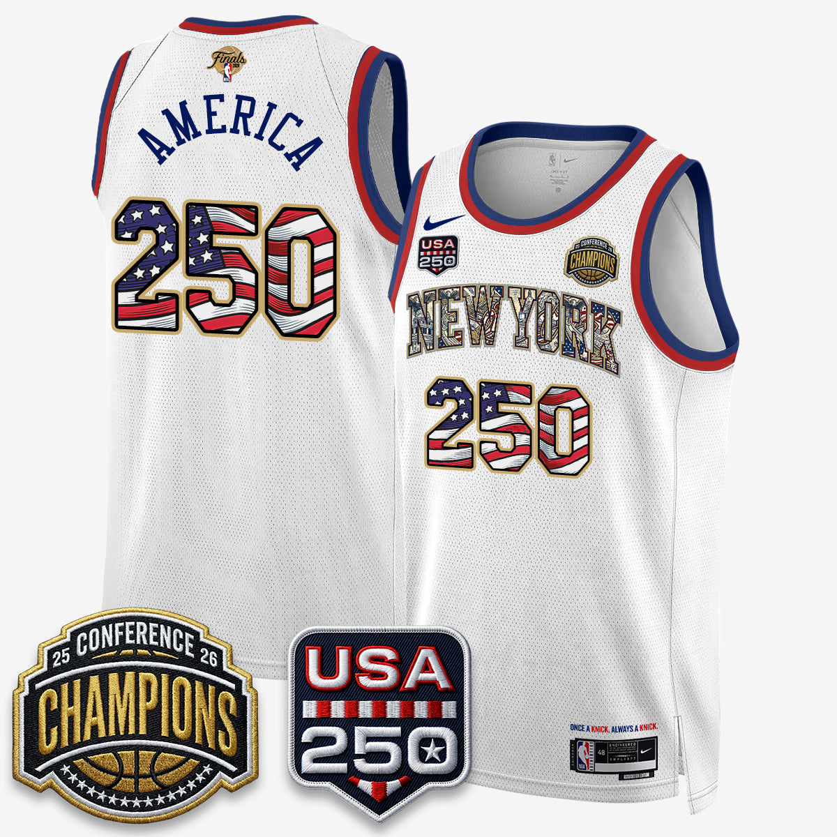 NYK 2026 NBA Eastern Conference Champions x Fourth of July Vapor Jersey - Stitched-NQD