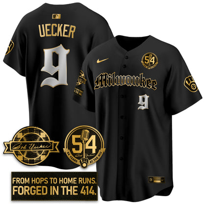 MIL Bob Uecker Patch Vapor Premier Limited Jersey - Gothic Edition - All Stitched