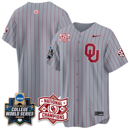 Oklahoma Sooners 2026 NCAA Baseball Men's College World Series Champions Vapor Jersey - Stitched