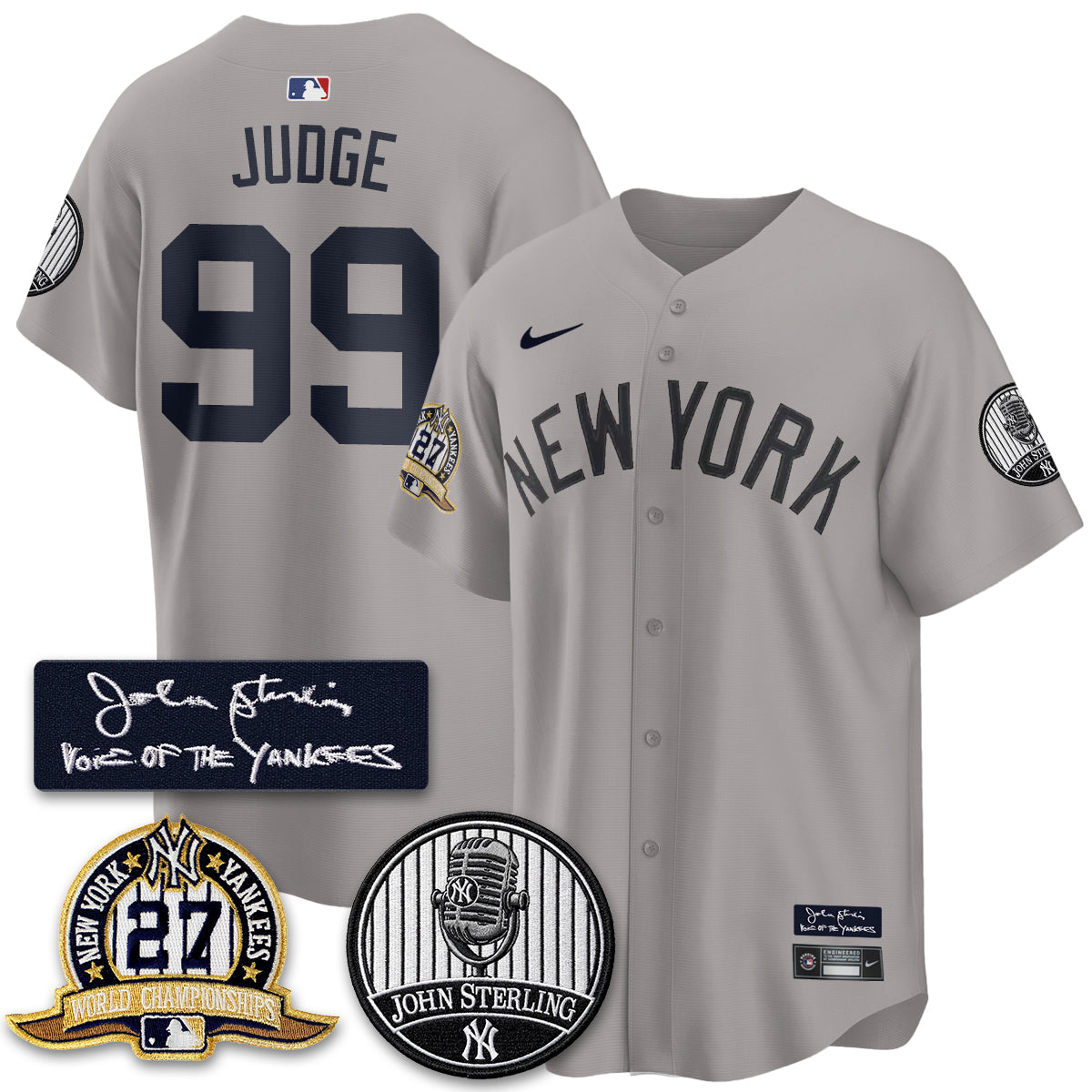 NYY John Sterling Tribute Patch Vapor Premier Limited Jersey - Stitched