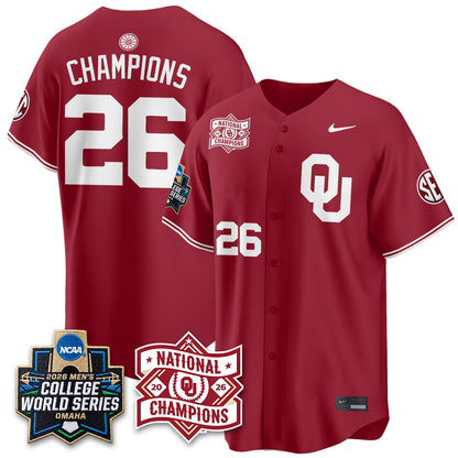 Oklahoma Sooners 2026 NCAA Baseball Men's College World Series Champions Vapor Jersey - Stitched