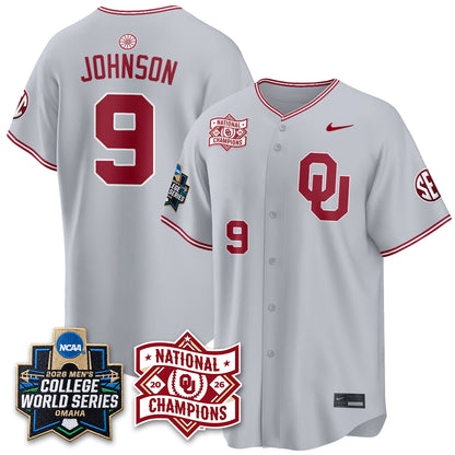 Oklahoma Sooners 2026 NCAA Baseball Men's College World Series Champions Vapor Jersey - Stitched