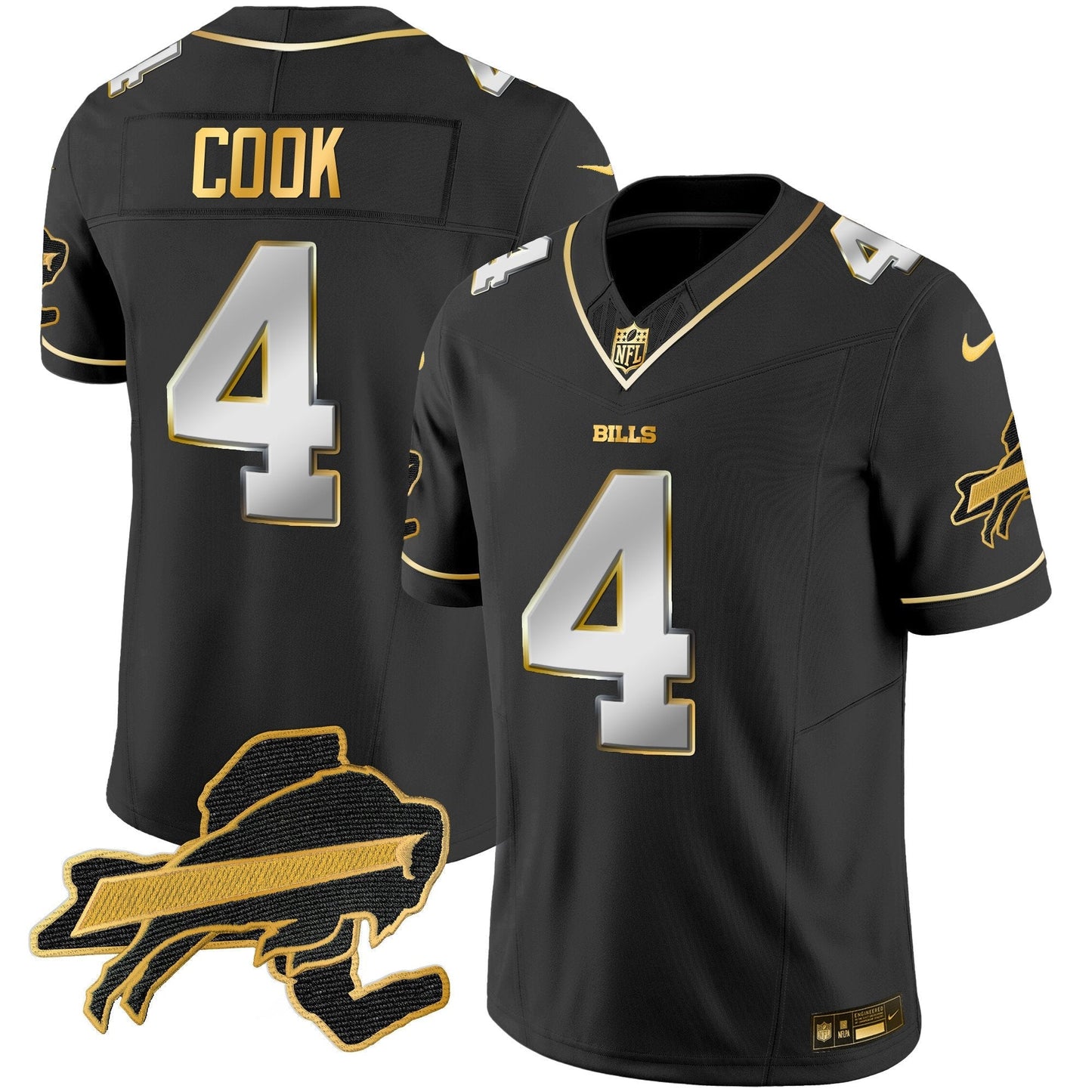 Men's Bills New York Patch Gold Vapor Limited Jersey - All Stitched
