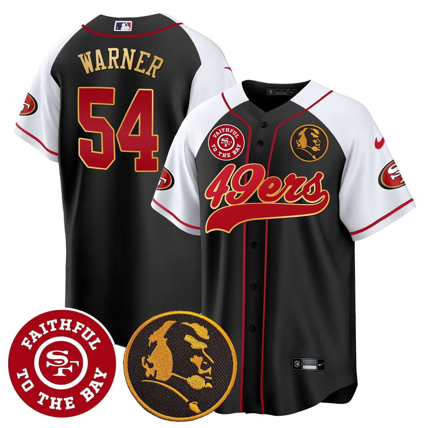 Men's 49ers Faithful & John Madden Patch Baseball Gold Trim Jersey - All Stitched