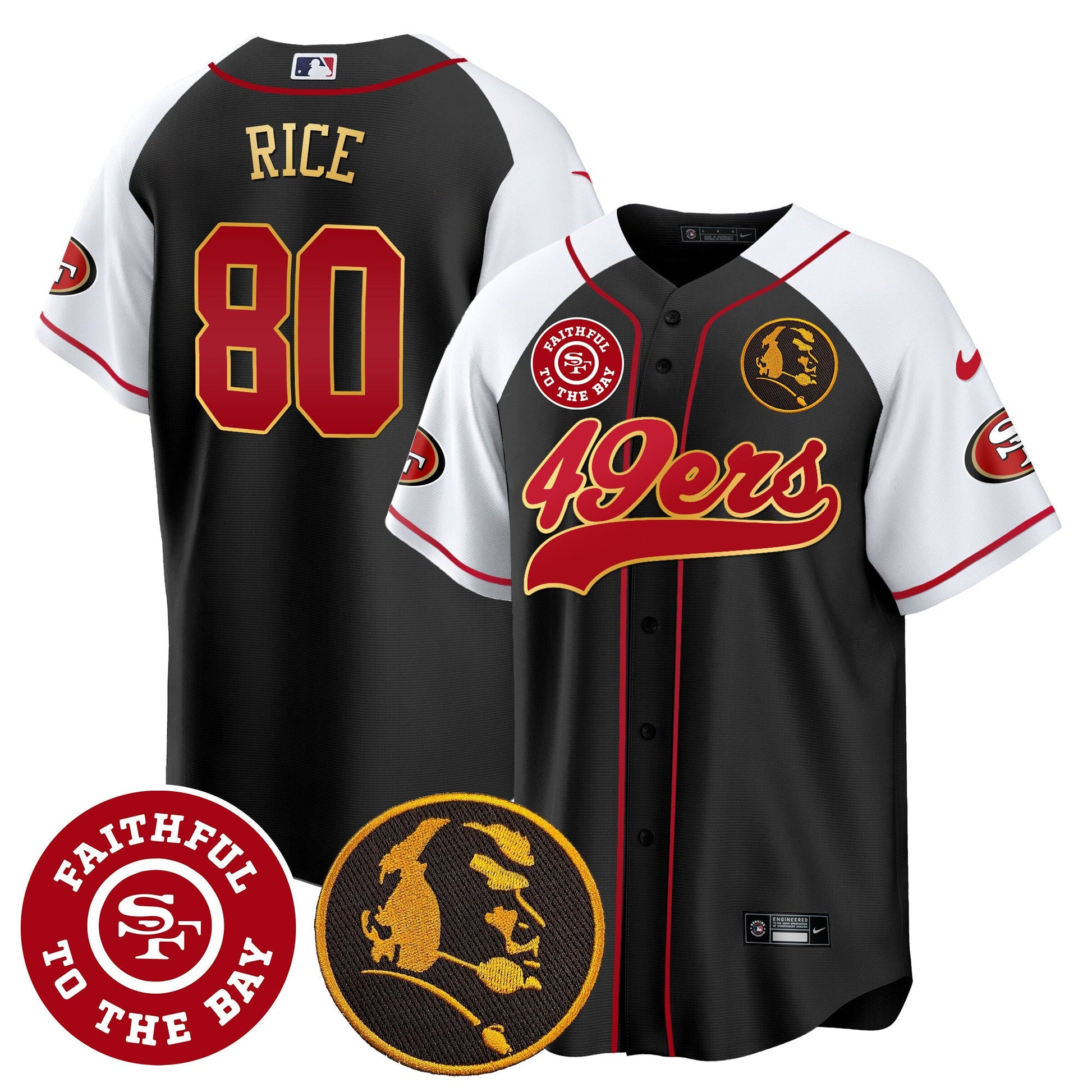 Men's 49ers Faithful & John Madden Patch Baseball Gold Trim Jersey - All Stitched