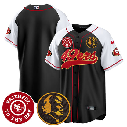 Men's 49ers Faithful & John Madden Patch Baseball Gold Trim Jersey - All Stitched