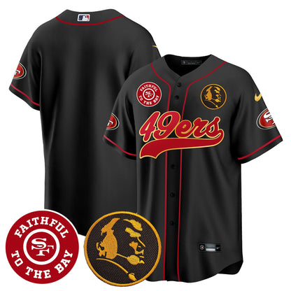 Men's 49ers Faithful & John Madden Patch Baseball Gold Trim Jersey - All Stitched
