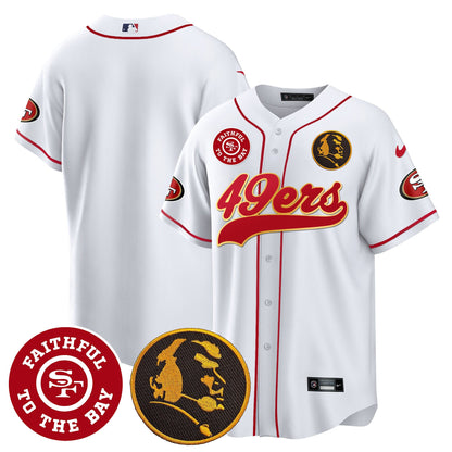 Men's 49ers Faithful & John Madden Patch Baseball Gold Trim Jersey - All Stitched