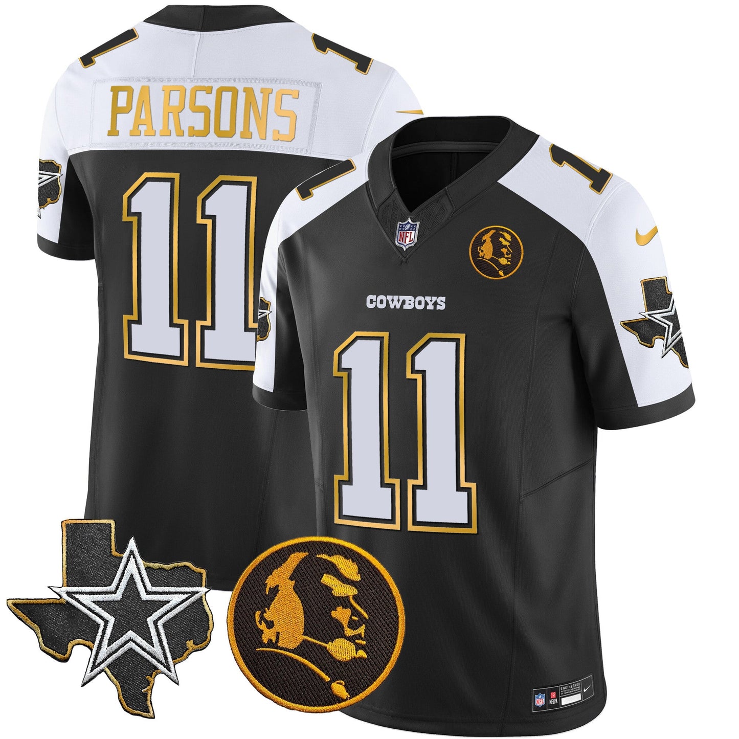 Men's Cowboys Texas & John Madden Patch Gold Trim Vapor Jersey - All Stitched