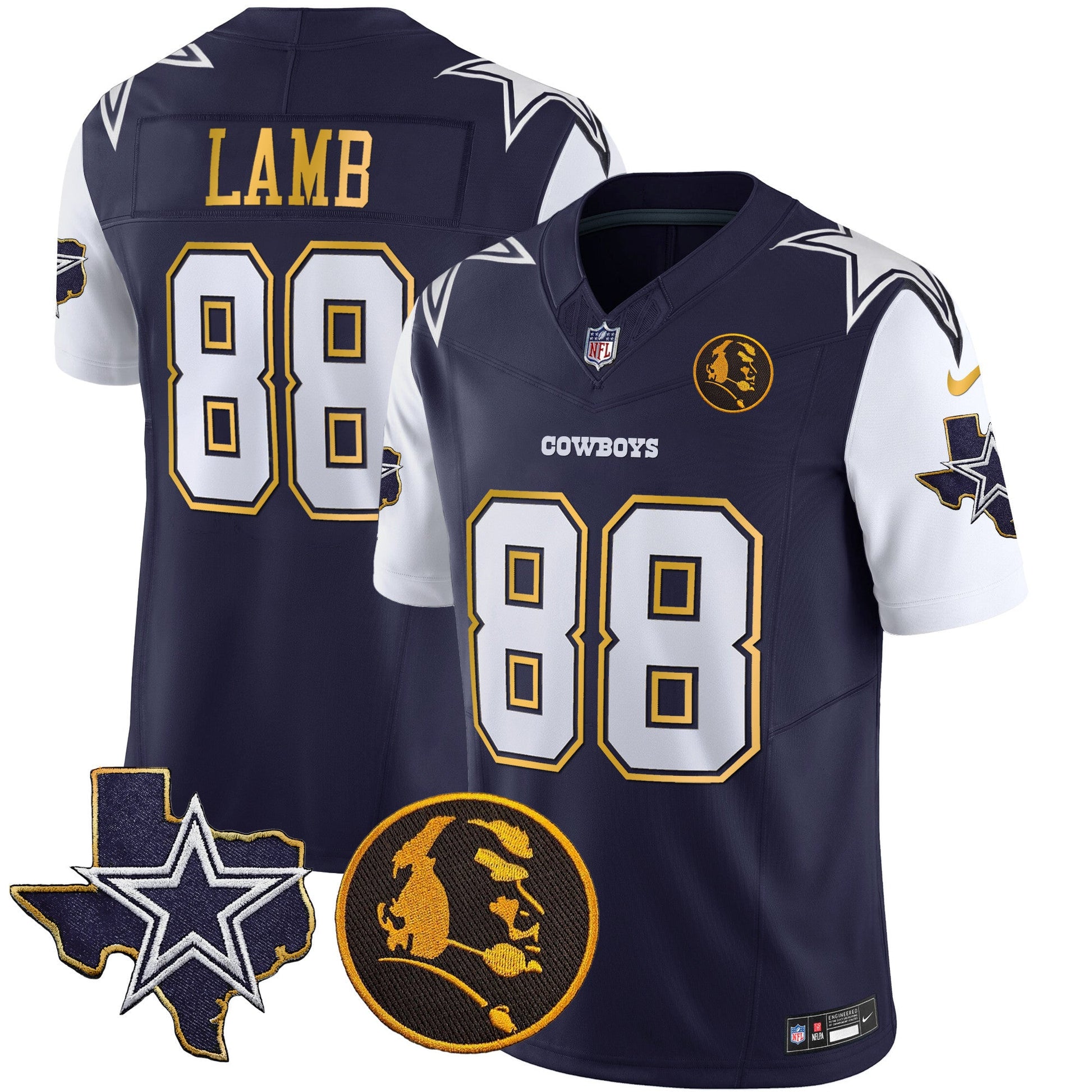 Men's Cowboys Texas & John Madden Patch Gold Trim Vapor Jersey - All Stitched