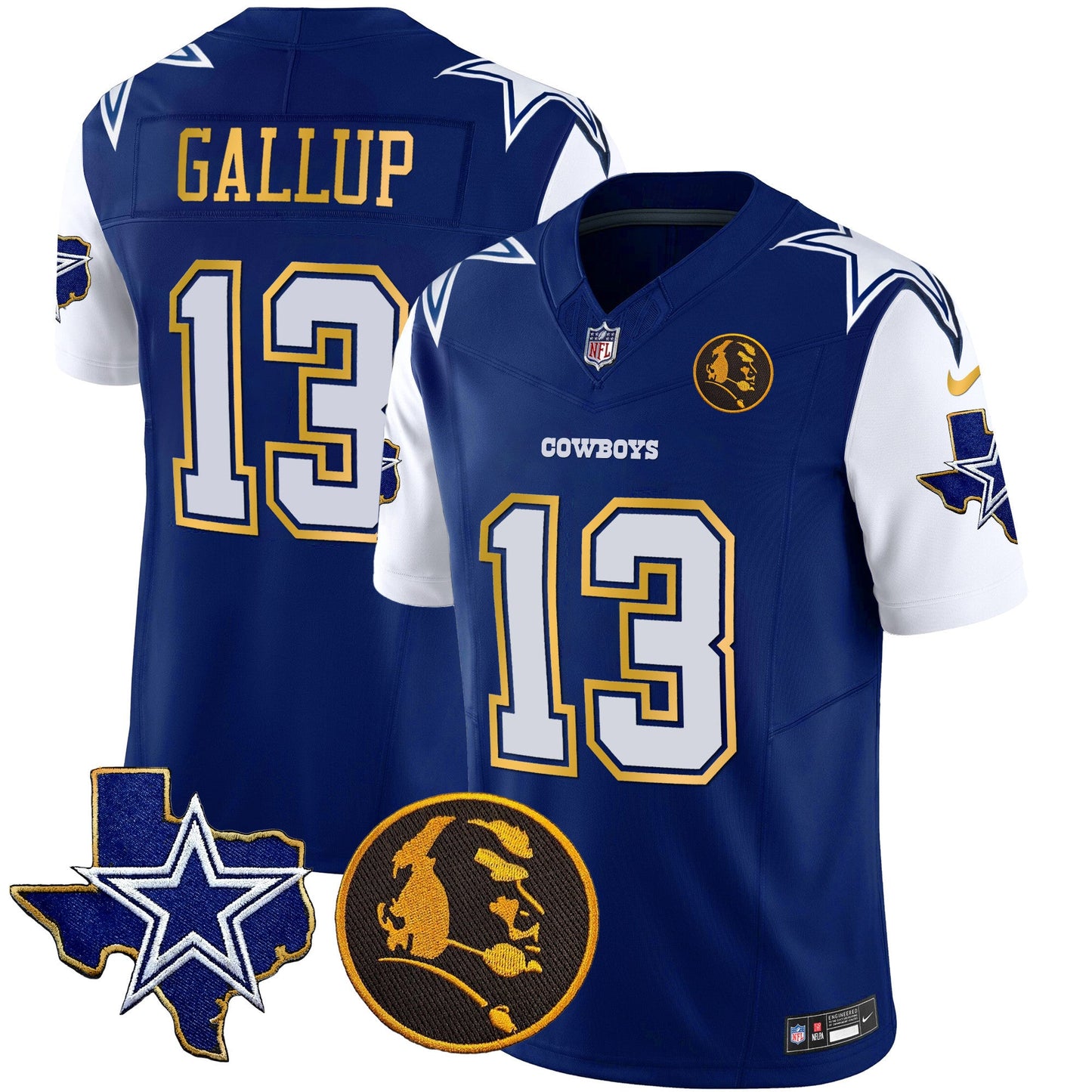 Men's Cowboys Texas & John Madden Patch Gold Trim Vapor Jersey - All Stitched