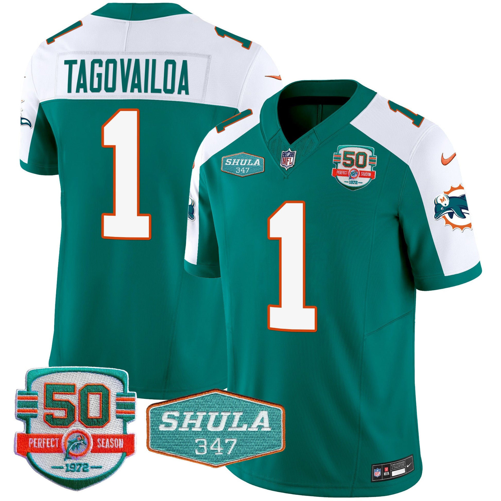 Men's Dolphins Throwback Shula 347 Patch Vapor Jersey - All Stitched