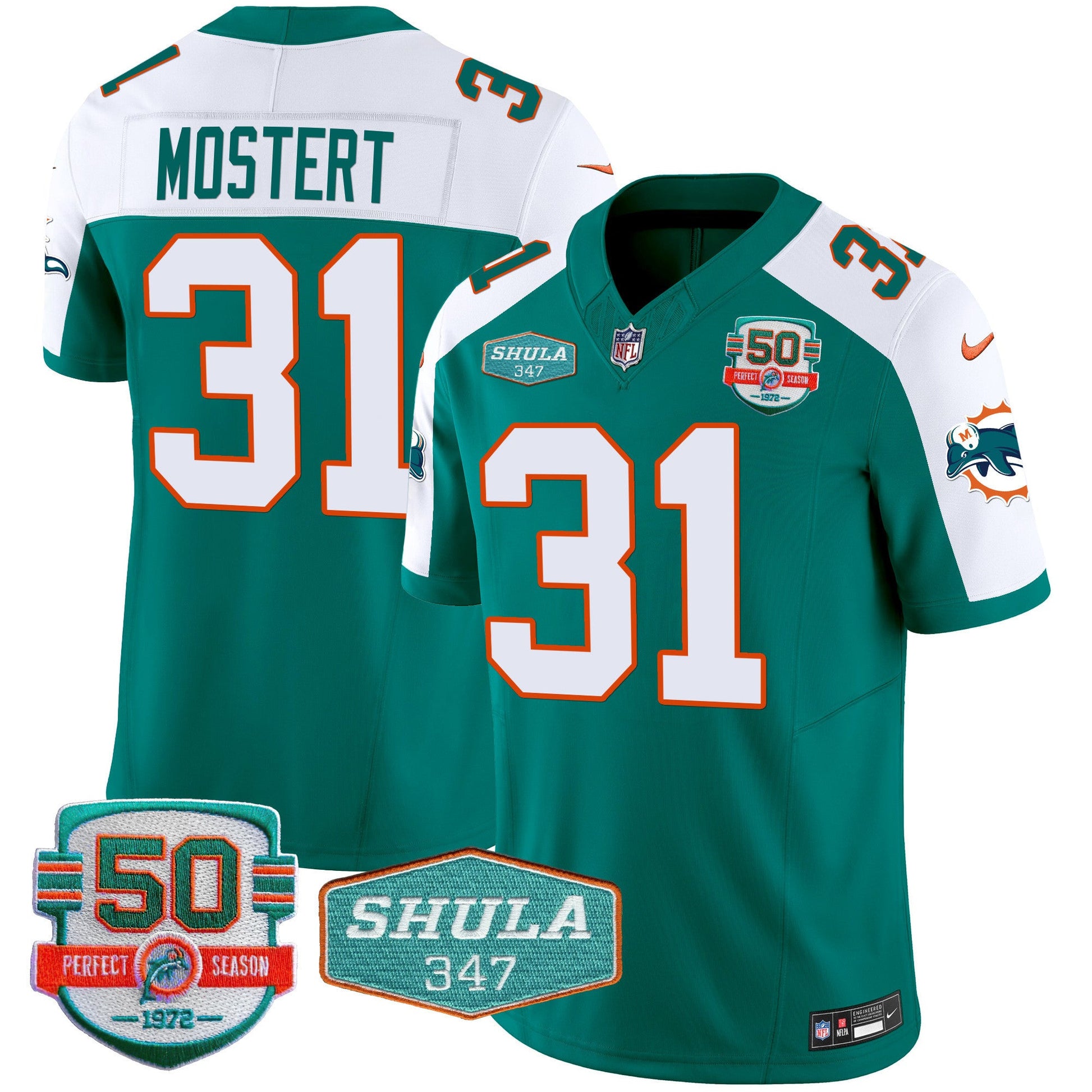 Men's Dolphins Throwback Shula 347 Patch Vapor Jersey - All Stitched