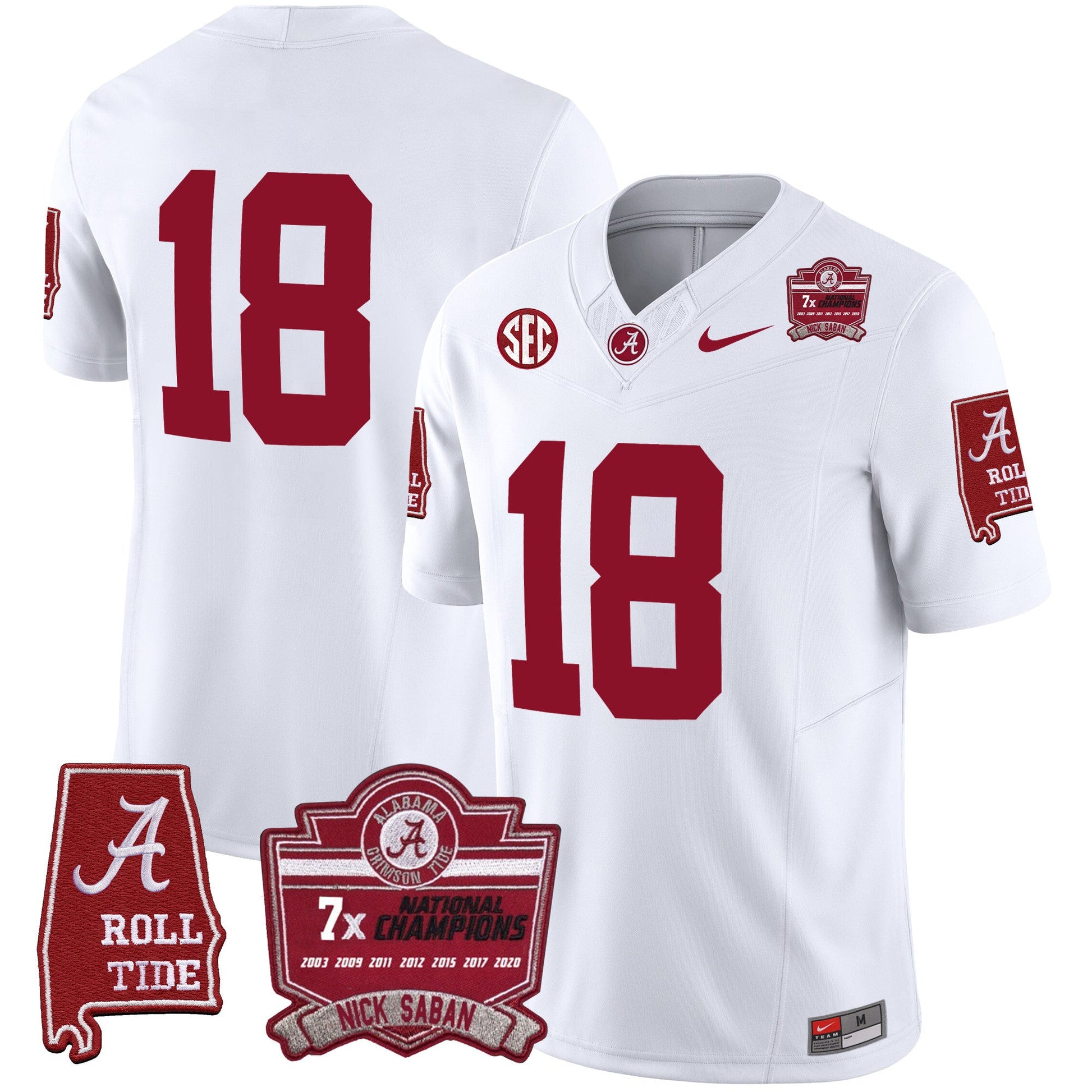Men's Alabama Crimson Tide Nick Saban 7x Champions Patch Vapor Jersey - All Stitched