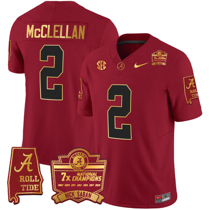 Men's Alabama Crimson Tide Nick Saban 7x Champions Patch Gold Trim Jersey - All Stitched