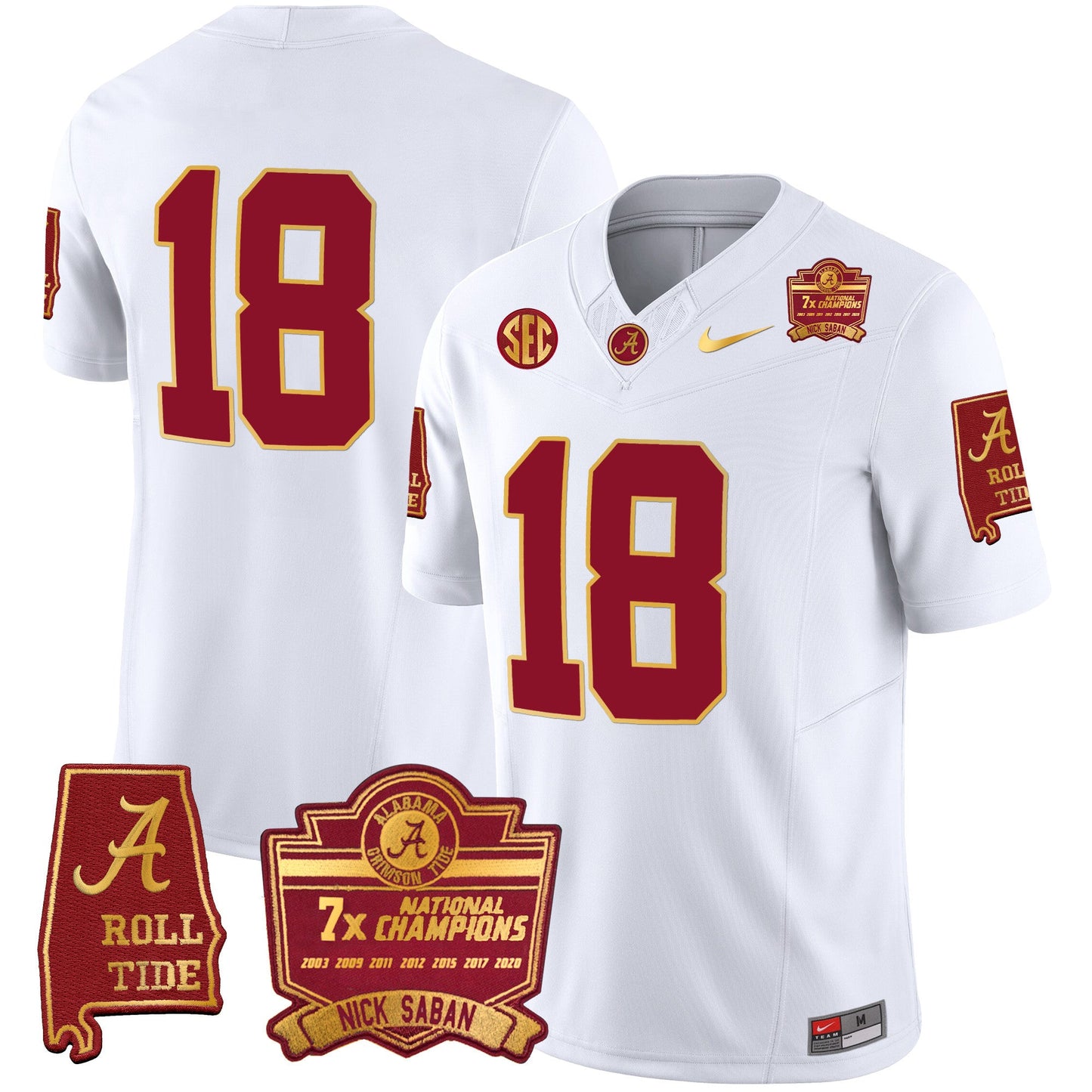 Men's Alabama Crimson Tide Nick Saban 7x Champions Patch Gold Trim Jersey - All Stitched