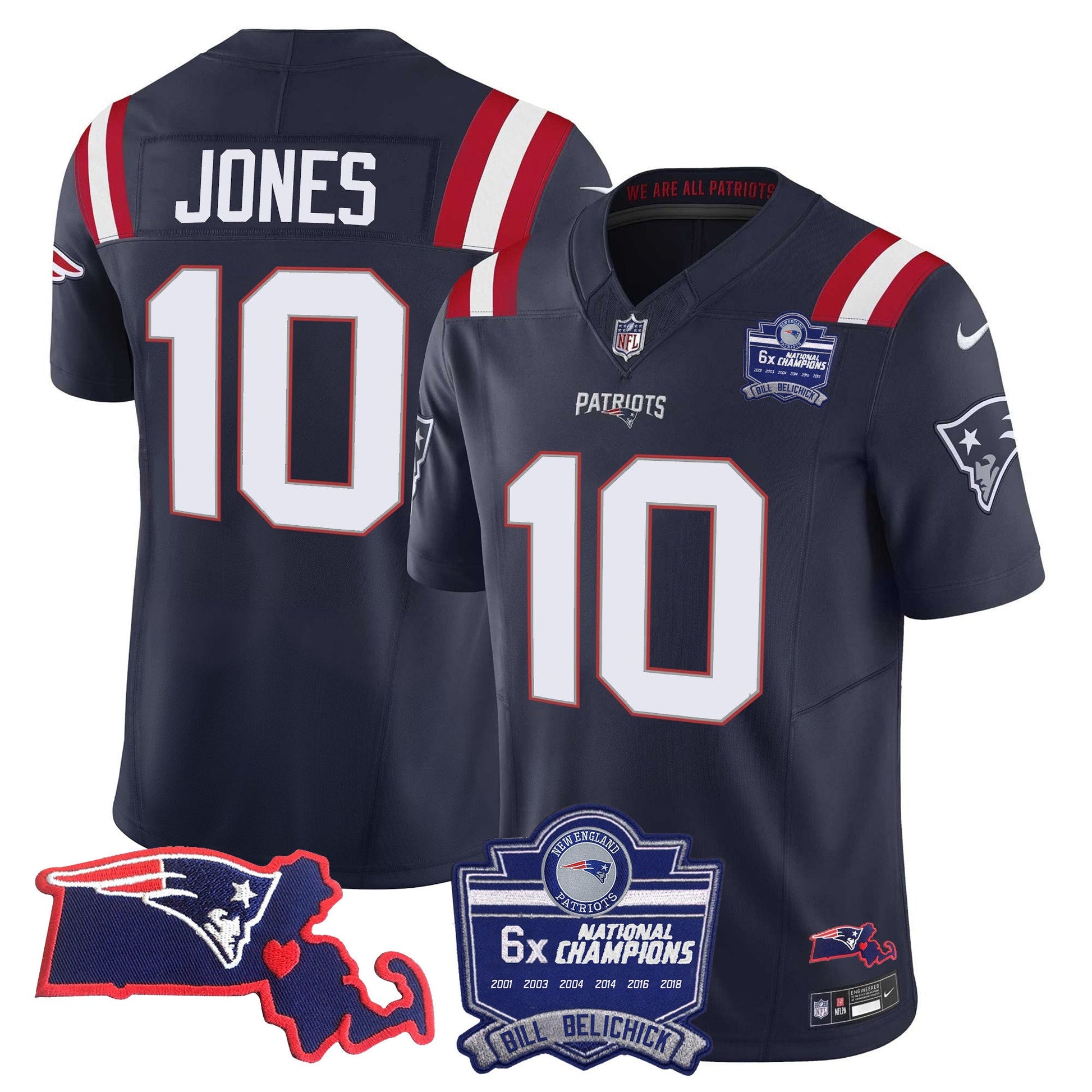 Men's Patriots Bill Belichick 6x Champions Patch Vapor Jersey - All Stitched