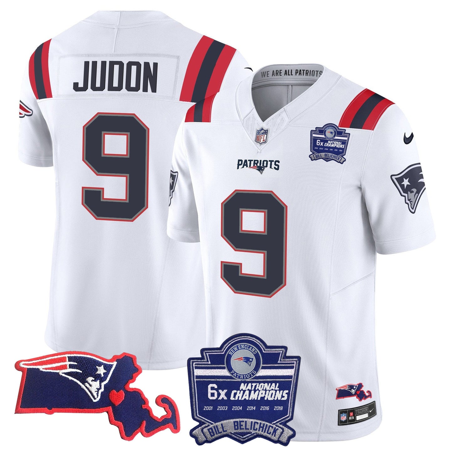 Men's Patriots Bill Belichick 6x Champions Patch Vapor Jersey - All Stitched