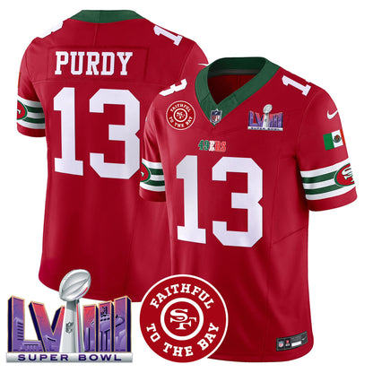 Men's 49ers Mexico Faithful & Super Bowl LVIII Patch Vapor Jersey - All Stitched