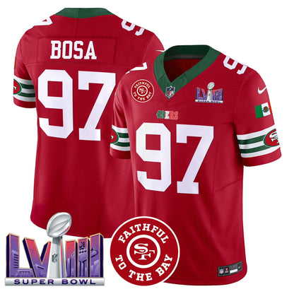Men's 49ers Mexico Faithful & Super Bowl LVIII Patch Vapor Jersey - All Stitched