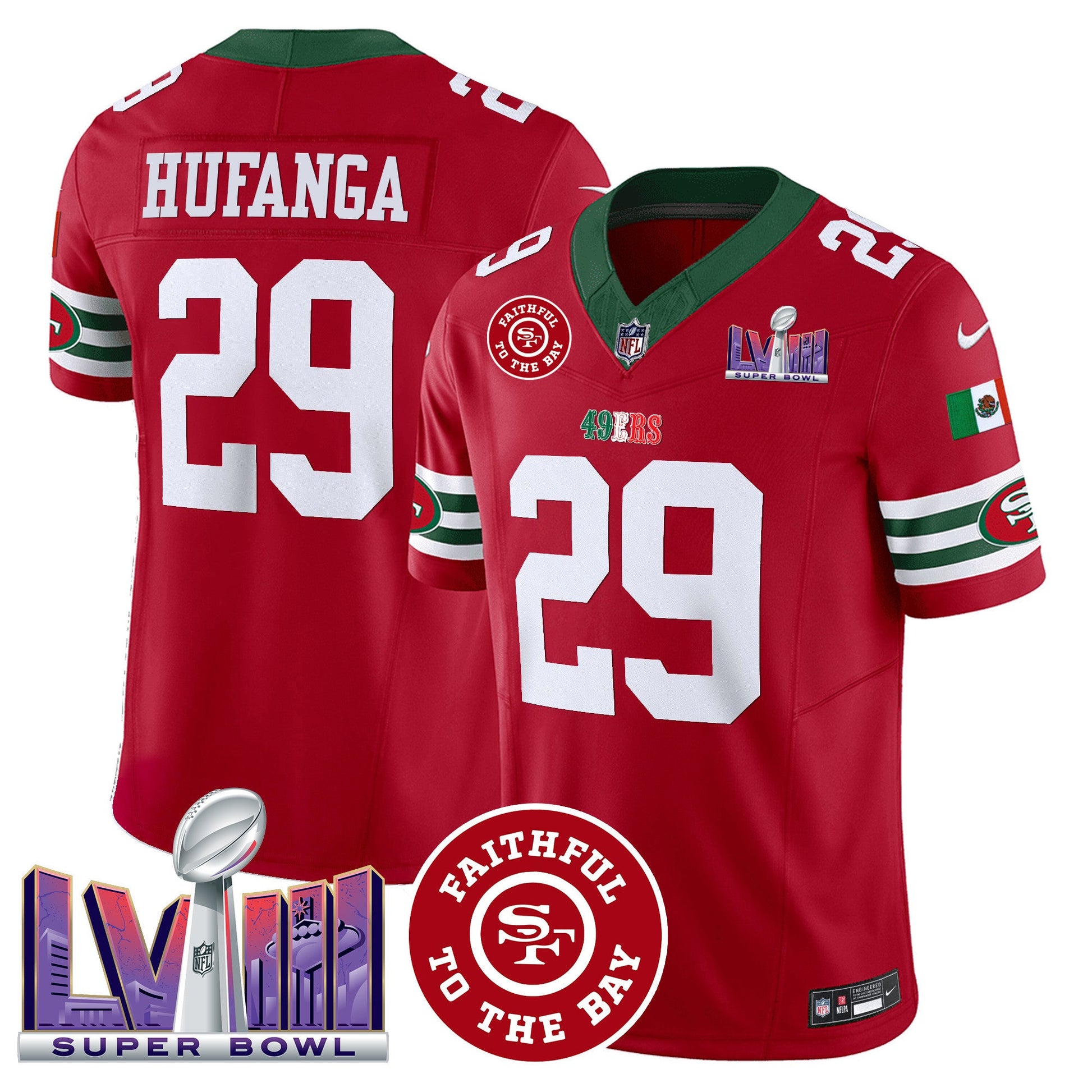 Men's 49ers Mexico Faithful & Super Bowl LVIII Patch Vapor Jersey - All Stitched