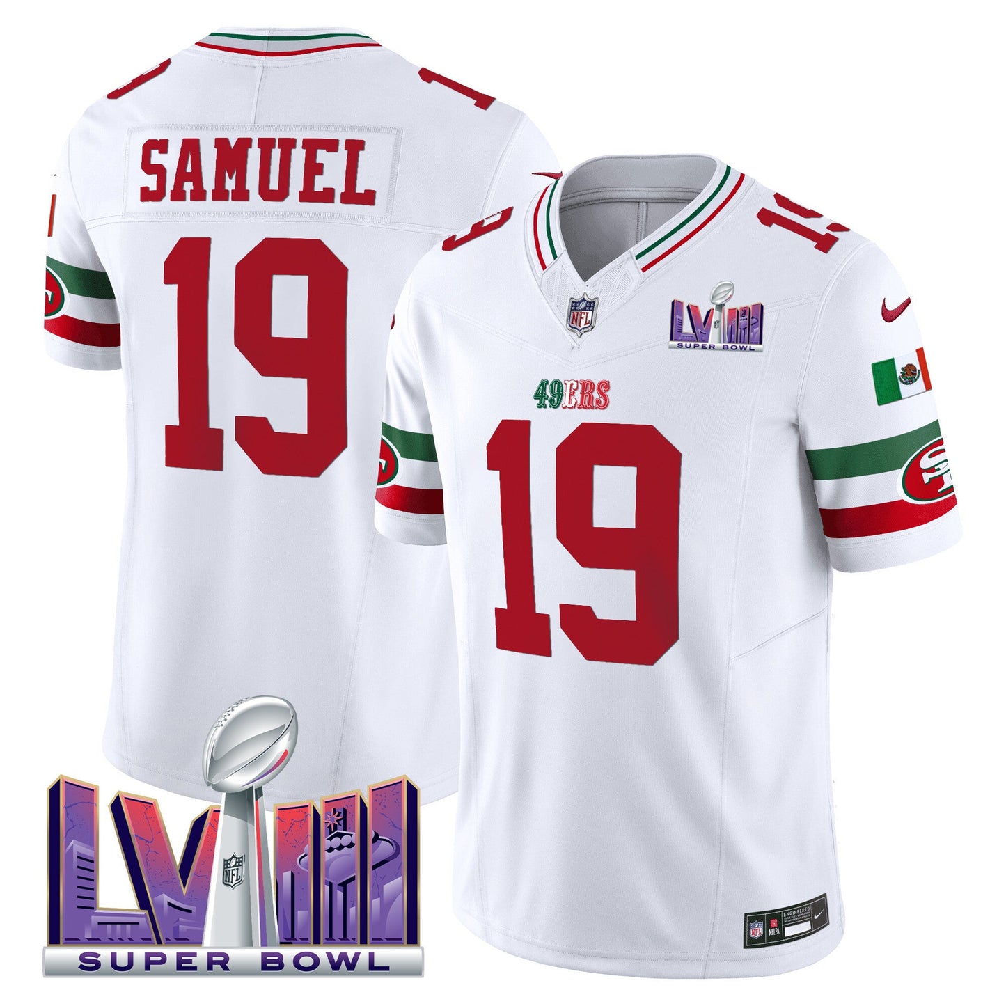 Men's 49ers Mexico Super Bowl LVIII Patch Vapor Jersey - All Stitched