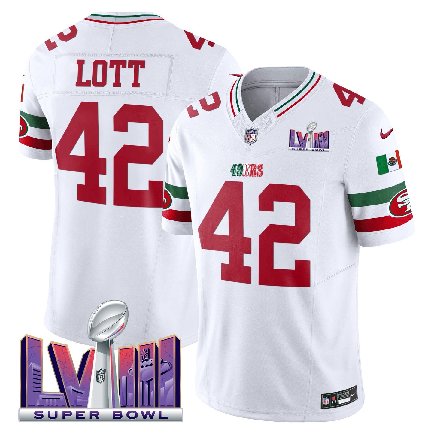 Men's 49ers Mexico Super Bowl LVIII Patch Vapor Jersey - All Stitched
