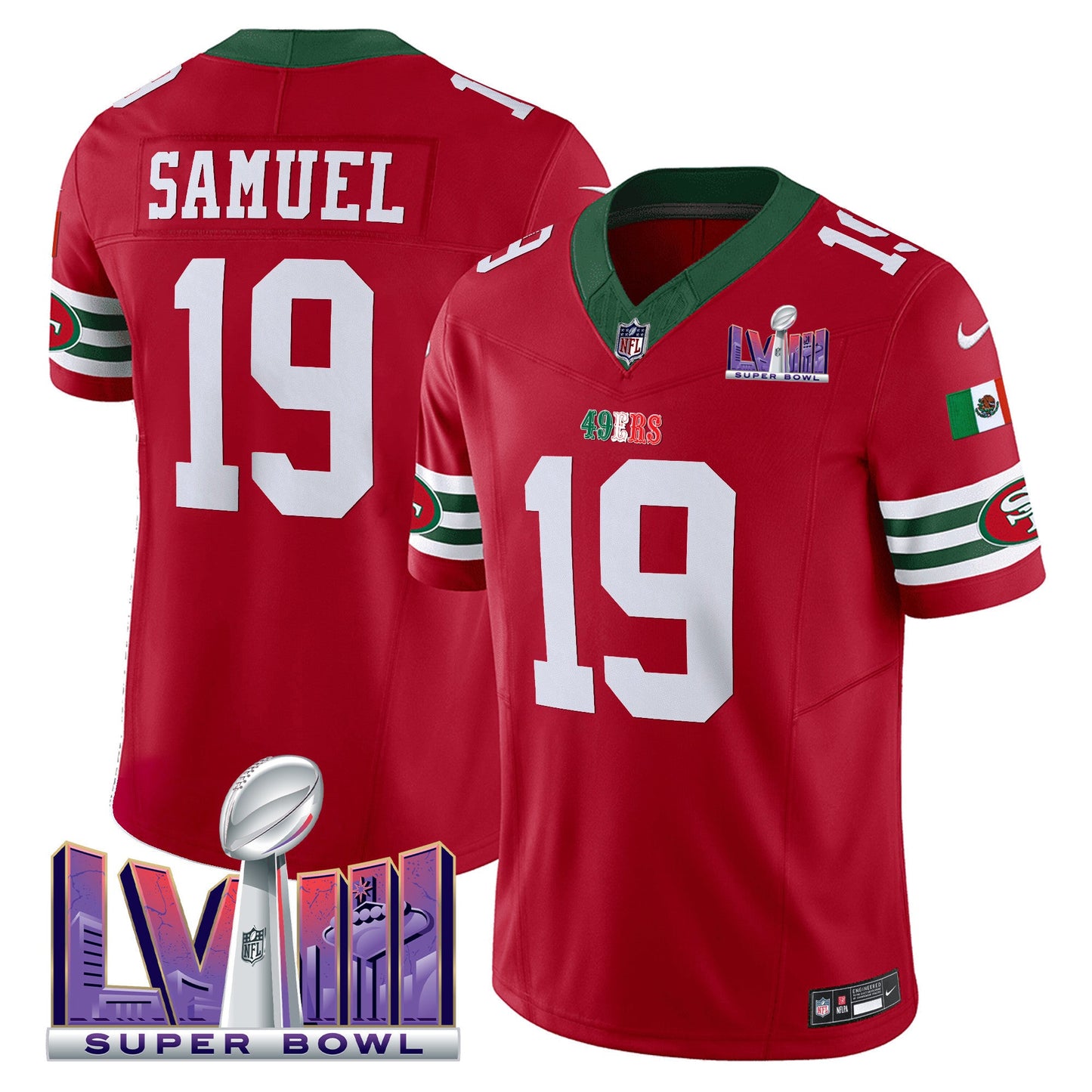 Men's 49ers Mexico Super Bowl LVIII Patch Vapor Jersey - All Stitched