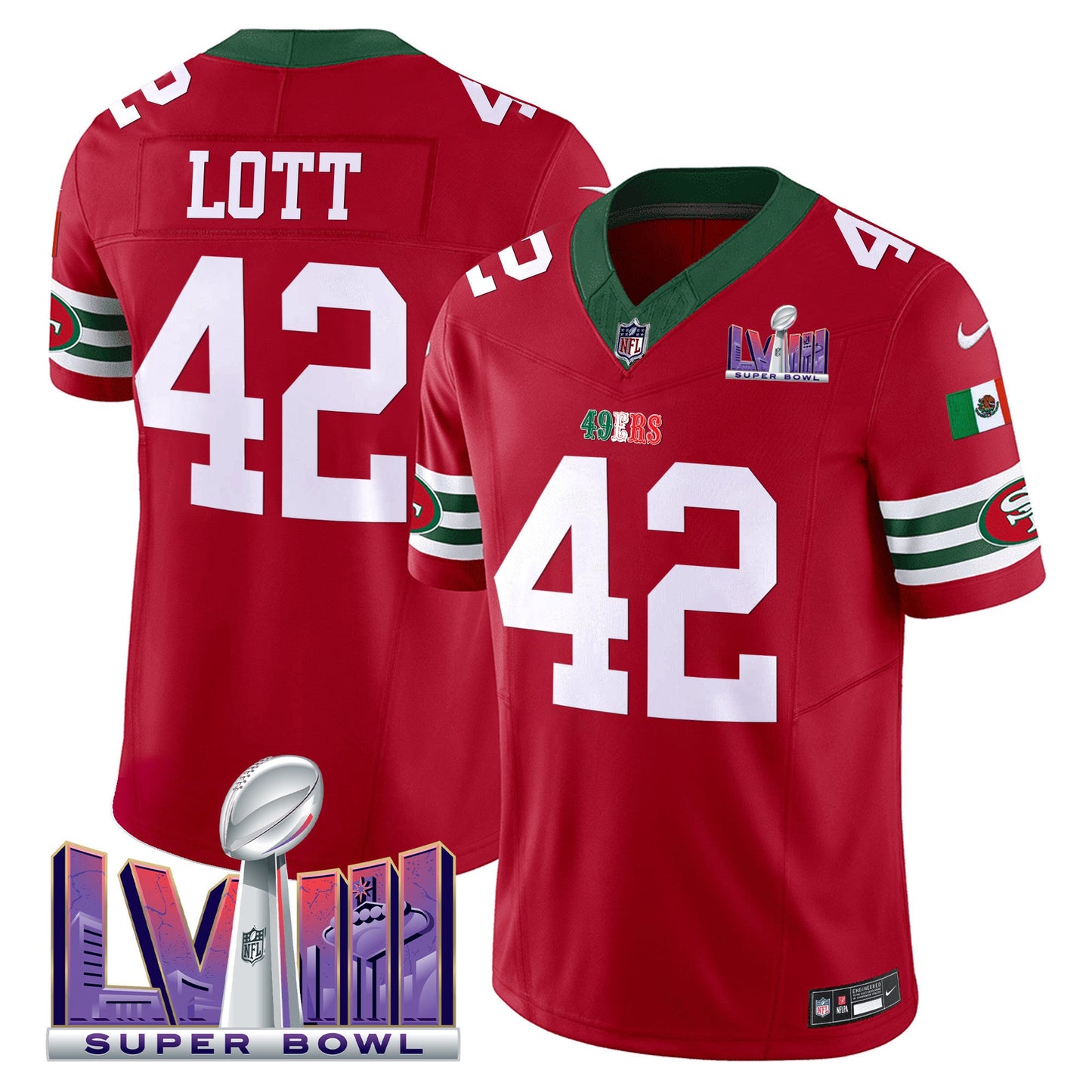 Men's 49ers Mexico Super Bowl LVIII Patch Vapor Jersey - All Stitched