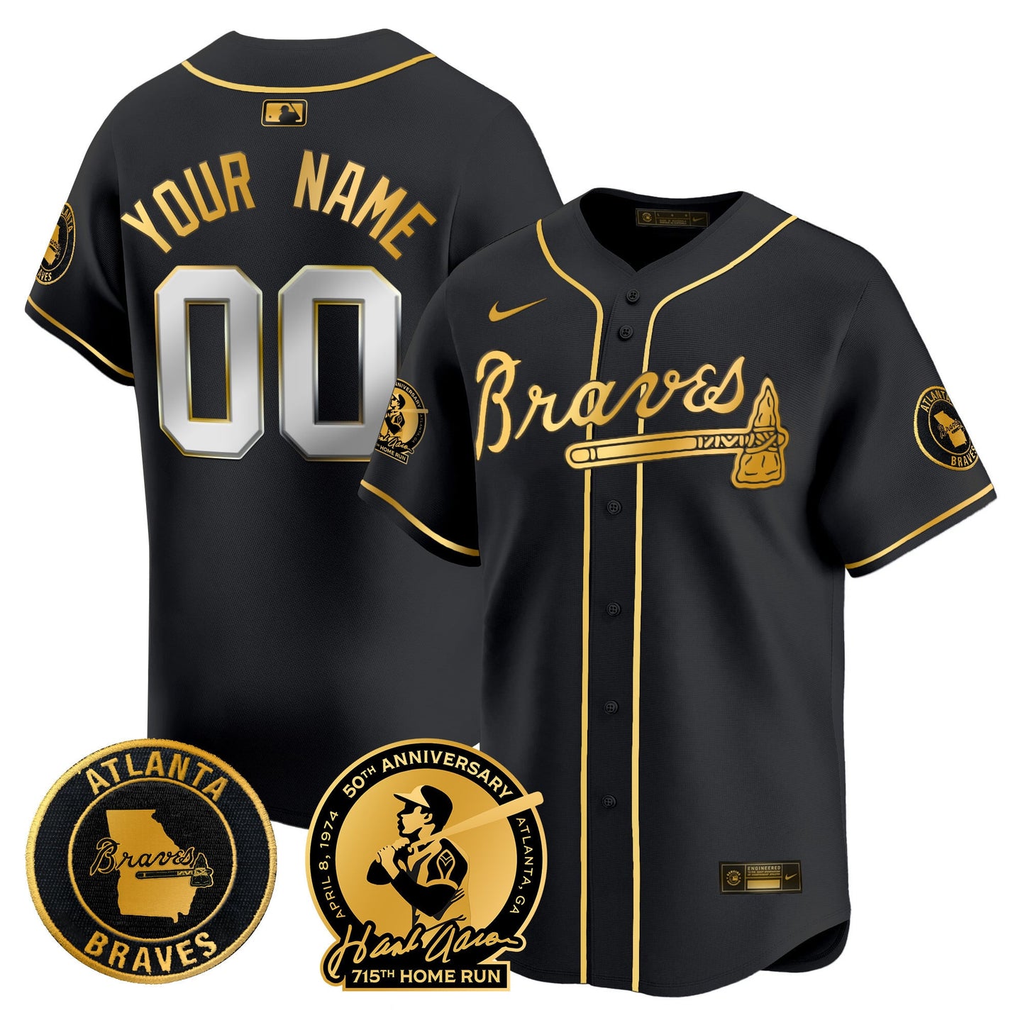 Atlanta Braves Hank Aaron 715th Home Run Patch Vapor Premier Limited Custom Jersey - All Stitched