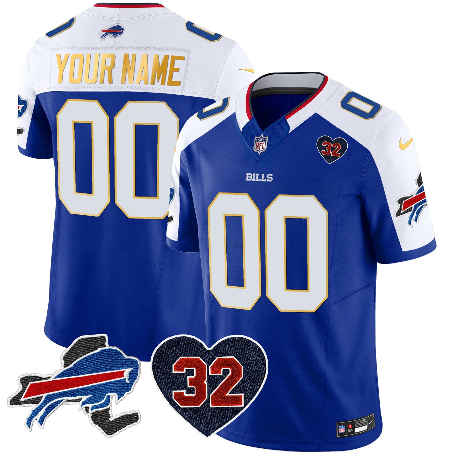 Bills O.J. Simpson Patch Gold Trim Vapor Limited Custom Jersey - All Stitched