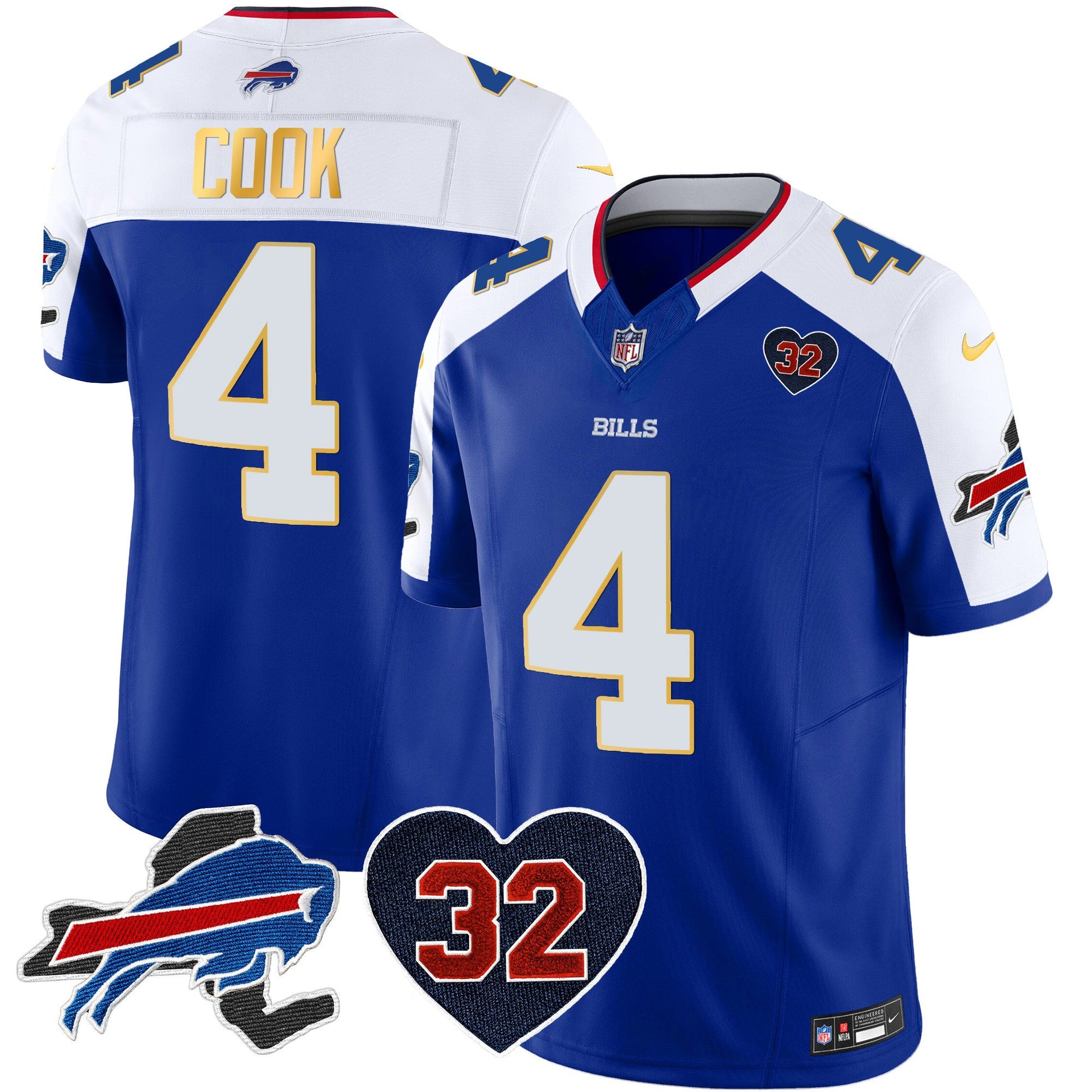 Men's Bills O.J. Simpson Patch Gold Trim Vapor Limited Jersey - All Stitched