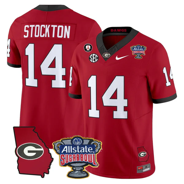 UGA 2025 Sugar Bowl & Georgia Map Patch Vapor Limited Jersey N2 - All Stitched