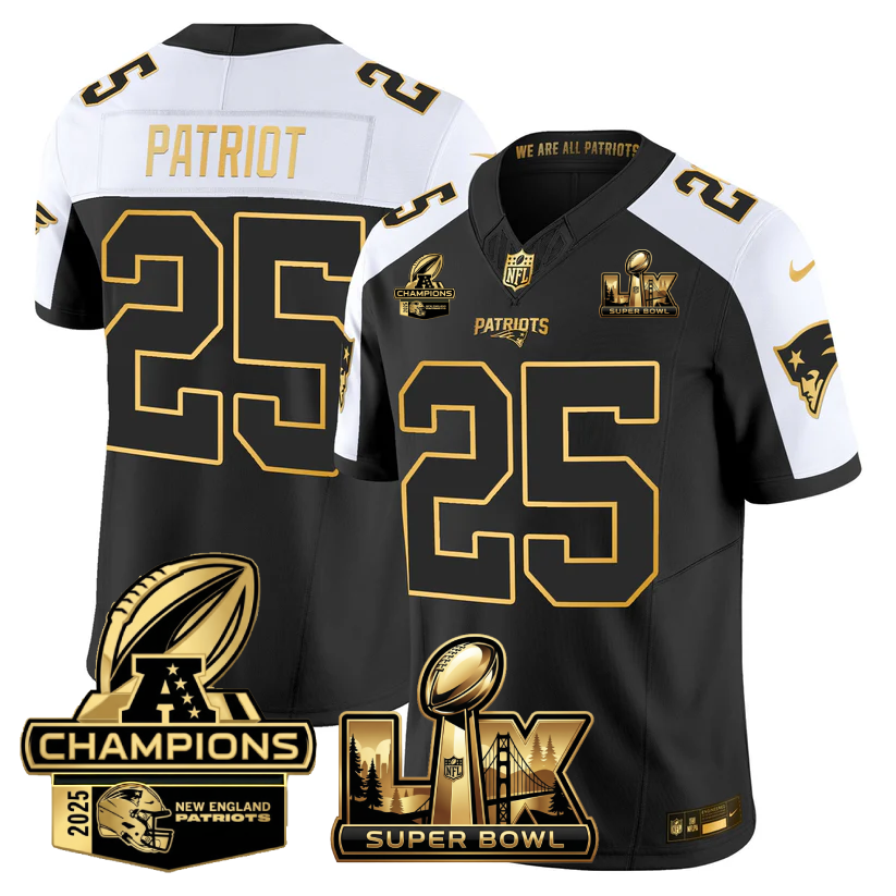 NE Super Bowl LX - AFC Champions Patch Gold Vapor Limited Jersey - All Stitched