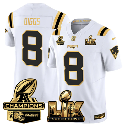 NE Super Bowl LX - AFC Champions Patch Gold Vapor Limited Jersey - All Stitched