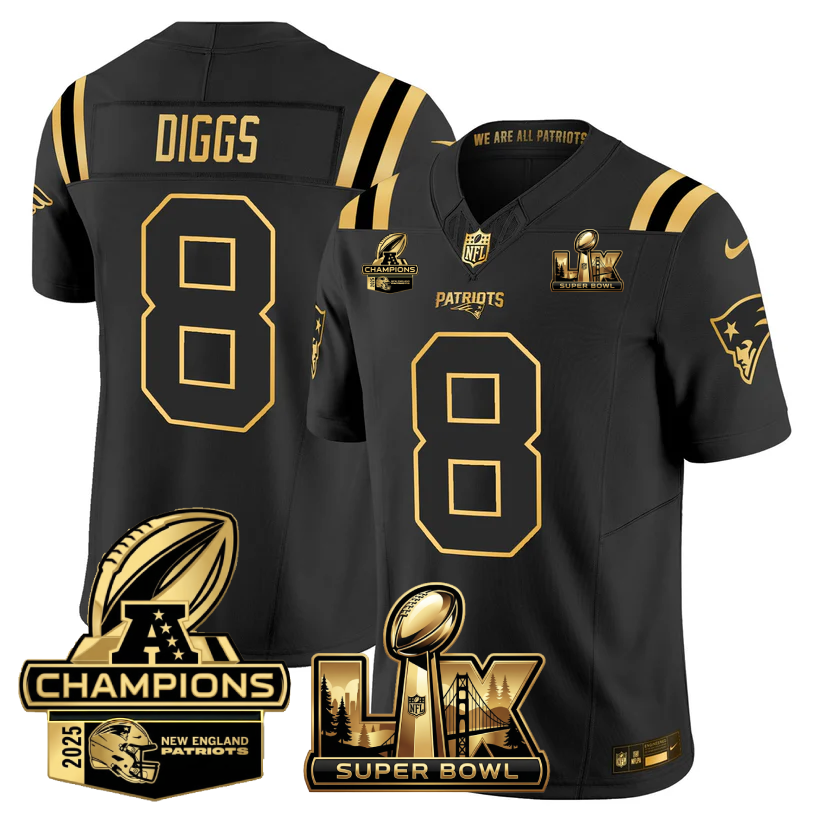 NE Super Bowl LX - AFC Champions Patch Gold Vapor Limited Jersey - All Stitched