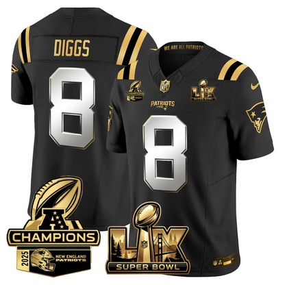 NE Super Bowl LX - AFC Champions Patch Gold Vapor Limited Jersey - All Stitched