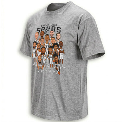 SAS Black 2026 NBA Playoffs Roster Caricature Printed T-Shirt-NQD