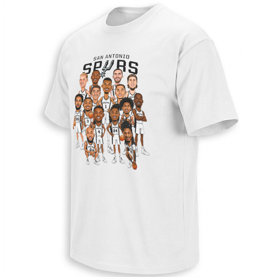 SAS Black 2026 NBA Playoffs Roster Caricature Printed T-Shirt-NQD