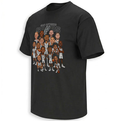 SAS Black 2026 NBA Playoffs Roster Caricature Printed T-Shirt-NQD