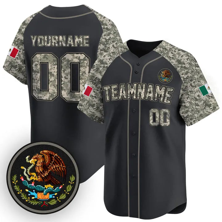 CUSTOM ALTERNATE BLACK CAMO - BLACK MEXICO BASEBALL JERSEY - EMBROIDERED-NQD