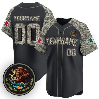 CUSTOM ALTERNATE BLACK CAMO - BLACK MEXICO BASEBALL JERSEY - EMBROIDERED-NQD