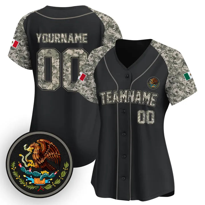 CUSTOM ALTERNATE BLACK CAMO - BLACK MEXICO BASEBALL JERSEY - EMBROIDERED-NQD